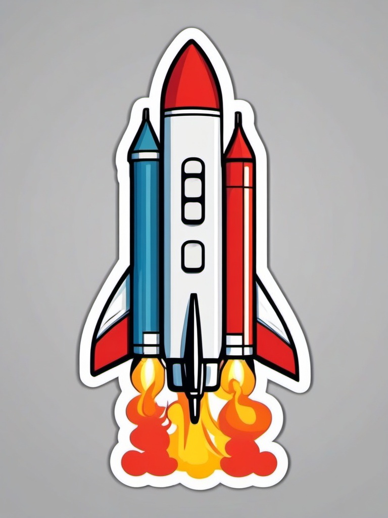 Rocket Sticker - Cartoon rocket launch, ,vector color sticker art,minimal