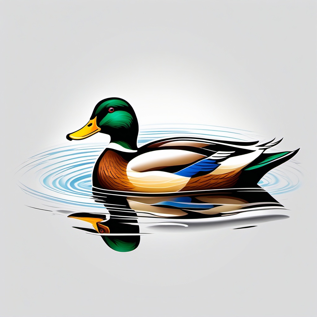 Duck Tattoo - Duck paddling peacefully on a tranquil pond  color tattoo design, clean white background