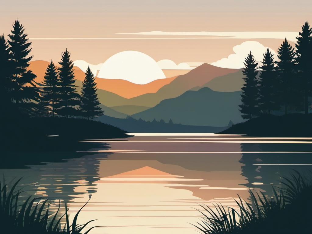 Scenic Lake clipart - A serene lake surrounded by nature, ,vector color clipart,minimal