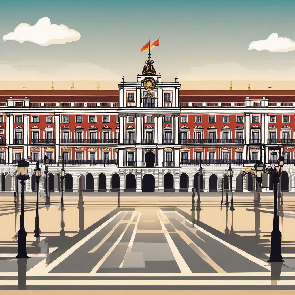 Madrid clipart - Royal Palace of Madrid and Plaza Mayor, ,color clipart vector style