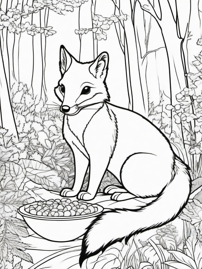 Fox Coloring Pages - Fox and squirrel enjoying a forest snack  simple coloring pages