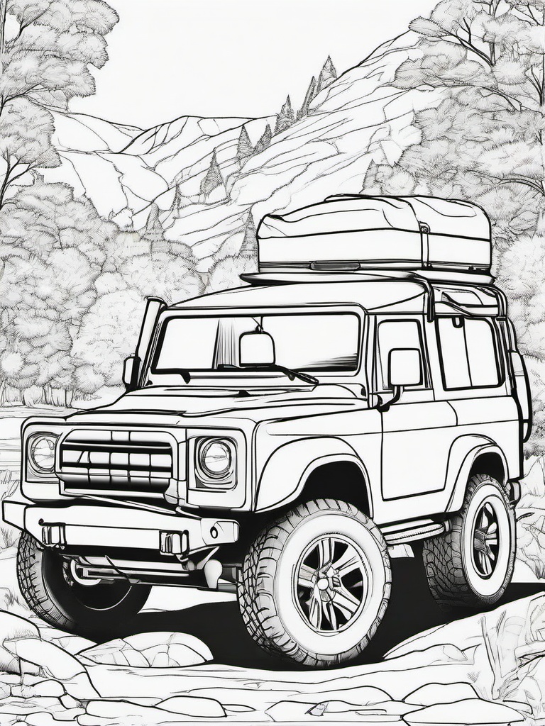 SUV with Adventure Gear Coloring Pages - Ready for Outdoor Excursions  minimal black outline printable sheet, coloring page