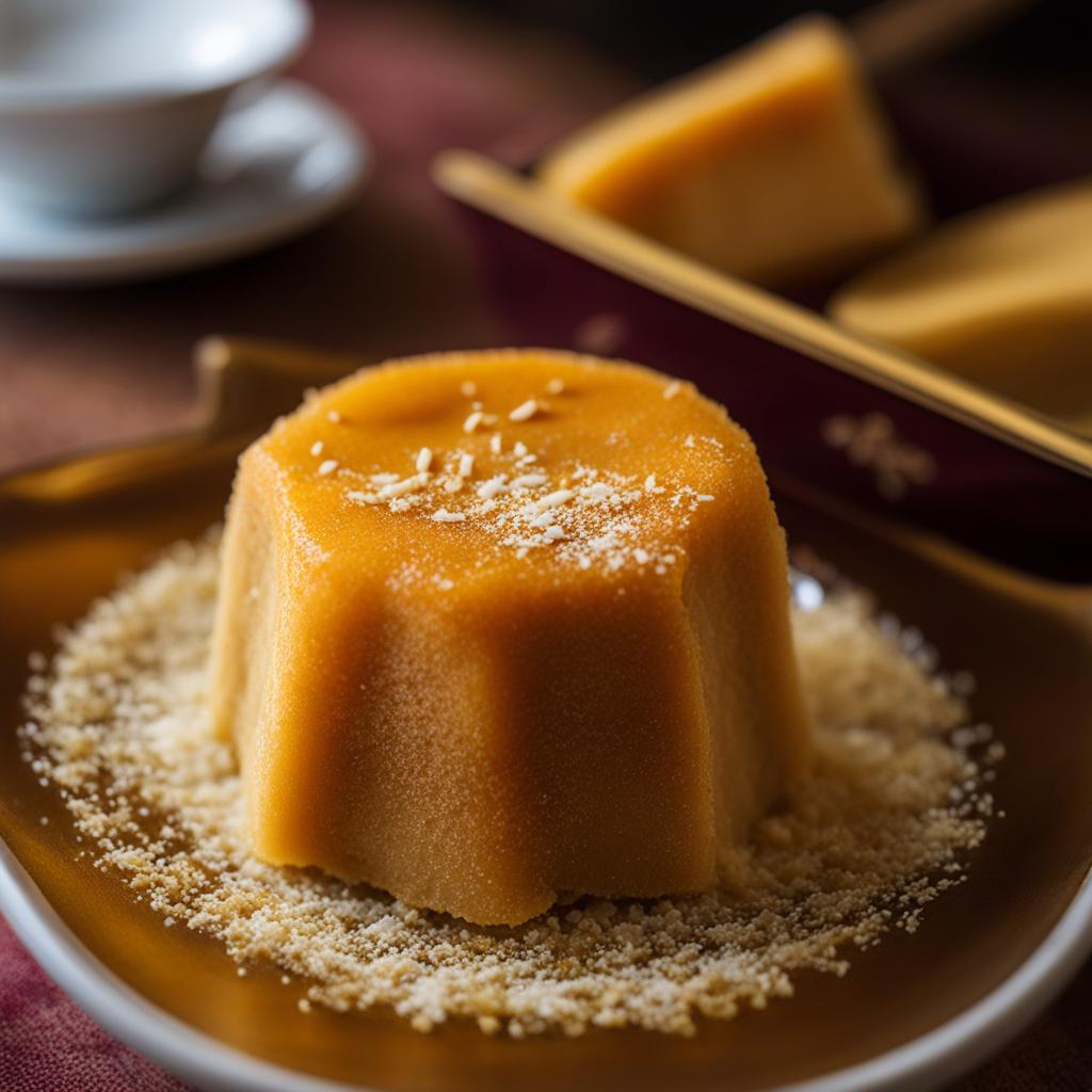 semolina halva, a sweet turkish dessert, devoured at a traditional tea house in istanbul. 