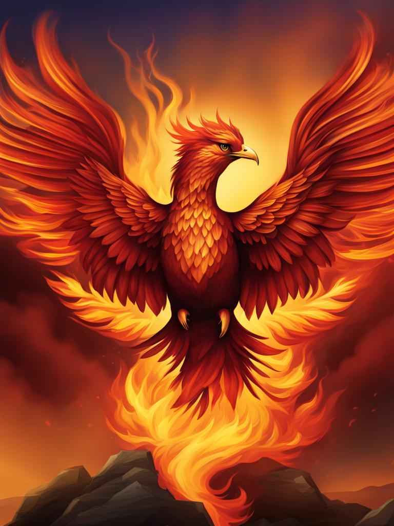 phoenix clipart - a fiery phoenix rising from the ashes. 