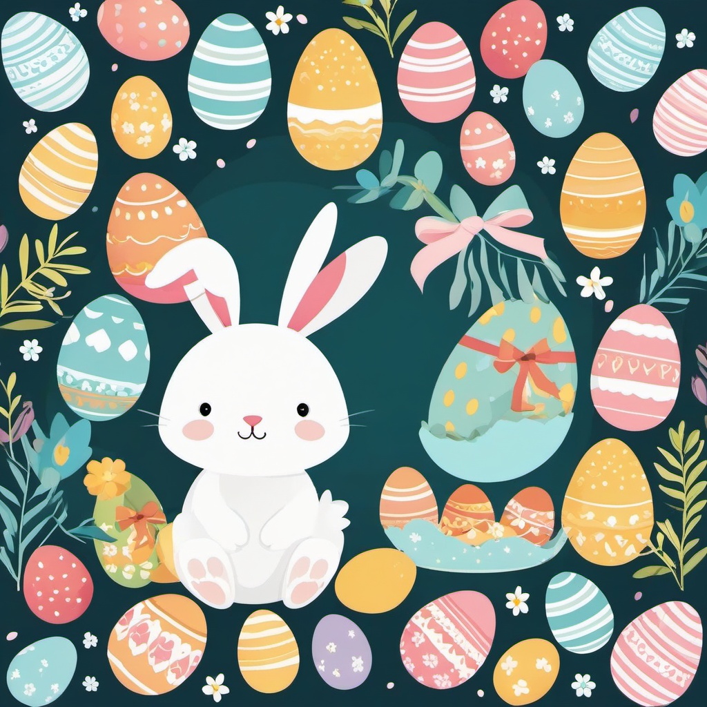 Easter clipart - Easter card with bunny and eggs  