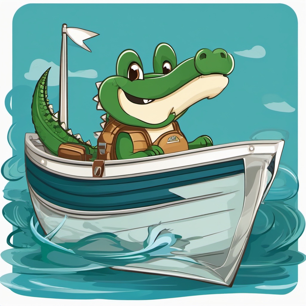 Alligator clipart - alligator on a boat in the water  