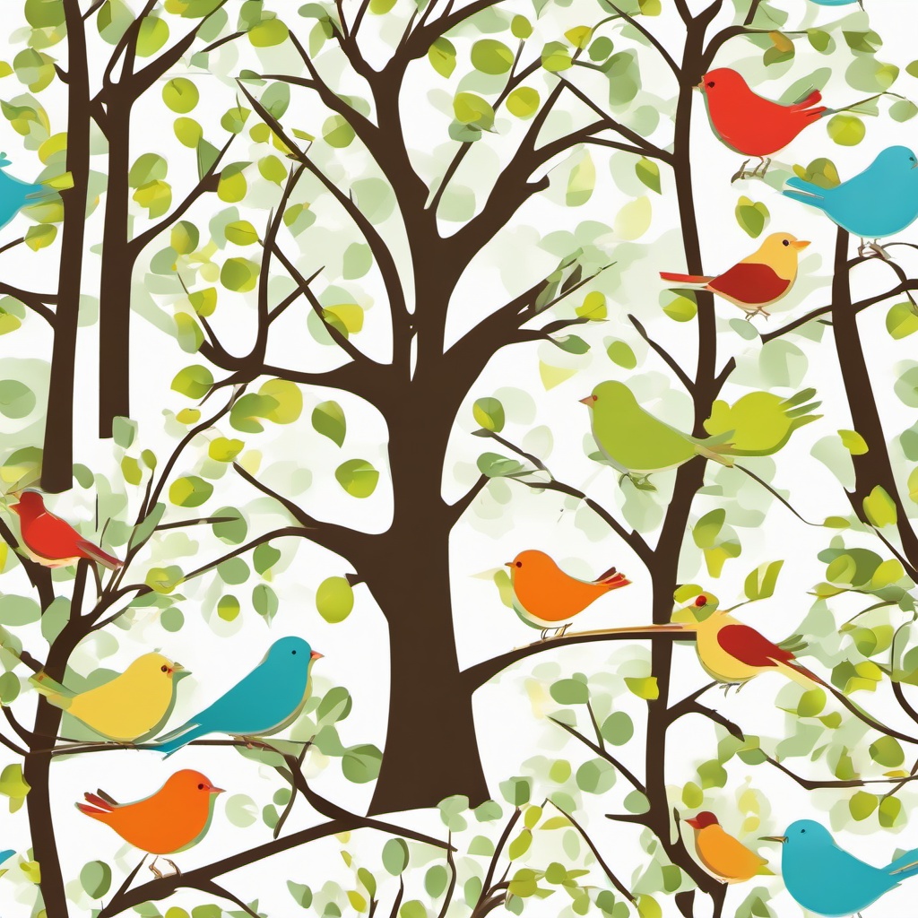 Tree clipart - tree with birds sitting on branches  