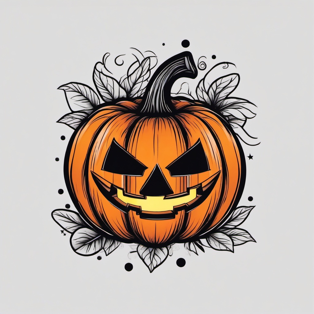 Cute Jack O Lantern Tattoo - Adorable tattoo featuring a cute Jack O Lantern design.  simple color tattoo,minimalist,white background