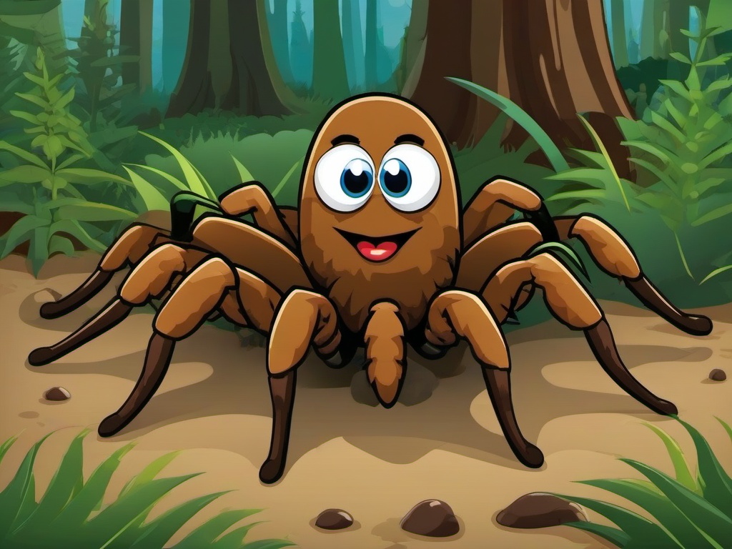 Tarantula Cartoon - Cartoon of tarantula on a forest floor  