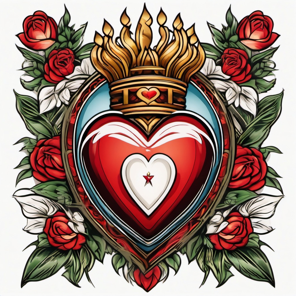 Sacred heart tattoo traditional, Traditional sacred heart tattoo, a timeless emblem of faith and love. , tattoo color art, clean white background