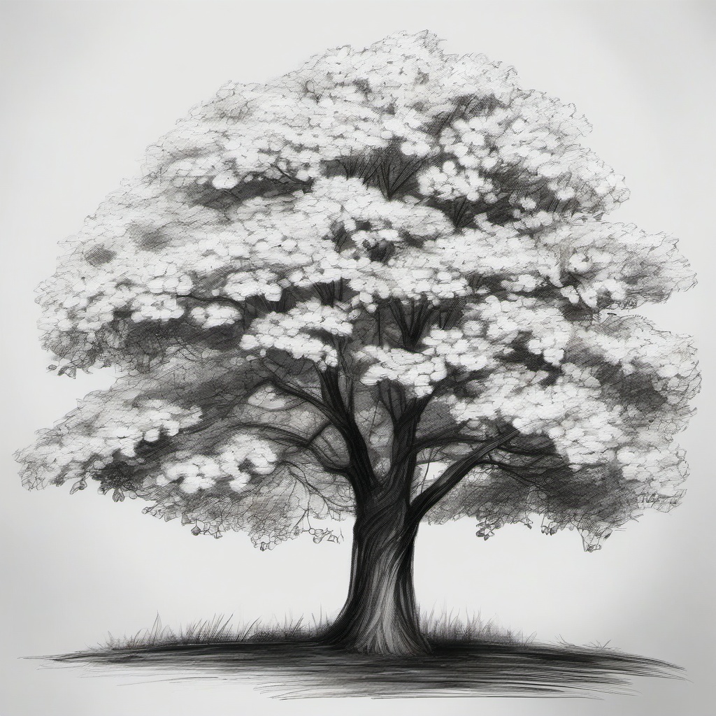 drawing of dogwood tree  minimal rough sketch scribbles,doodles,black and white