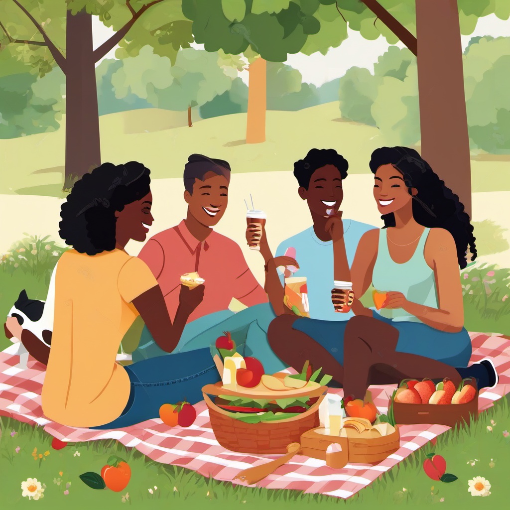 Friends clipart - diverse friends enjoying a picnic  