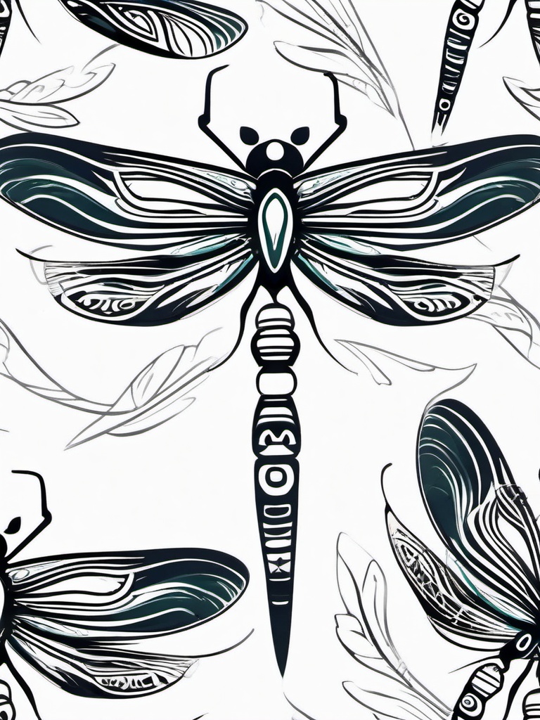 Tribal Dragonfly Drawing - Tribal-inspired drawing or sketch featuring a dragonfly.  simple color tattoo,minimalist,white background