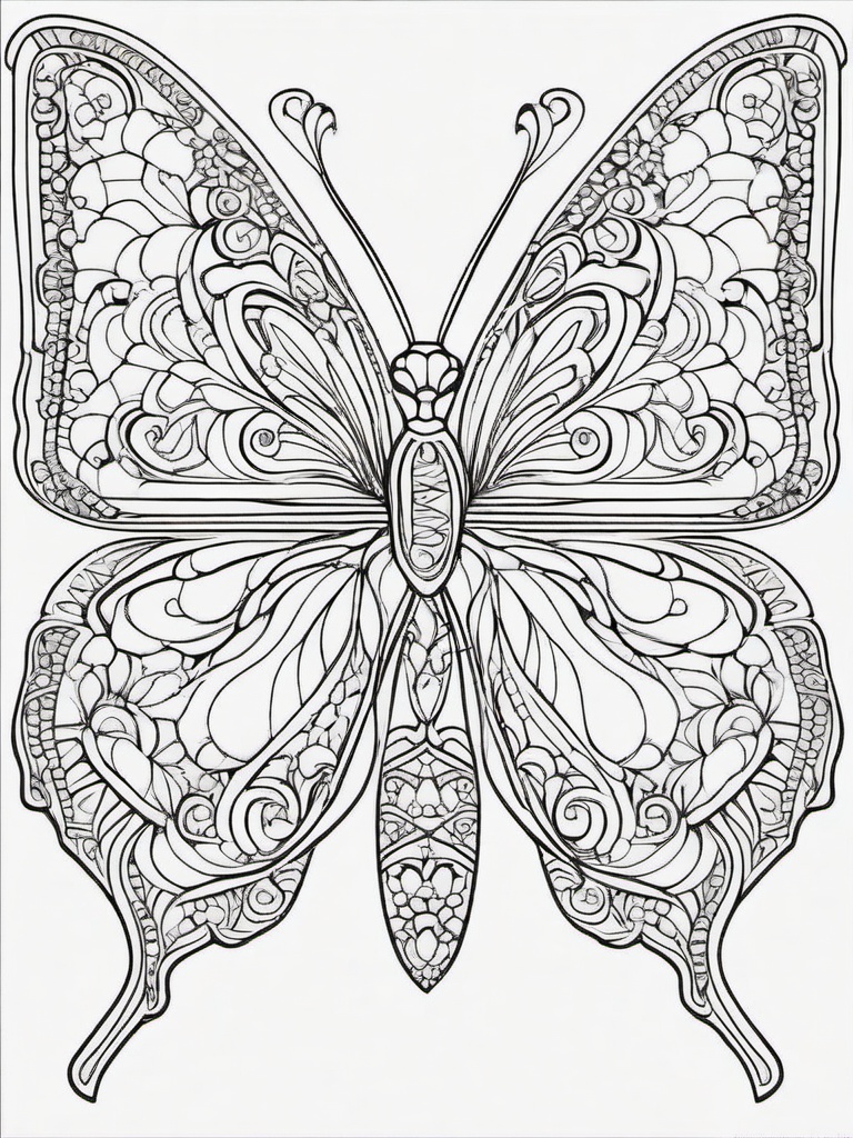 Butterfly Pattern Coloring Pages - Intricate Designs for Creative Coloring  minimal black outline printable sheet, coloring page