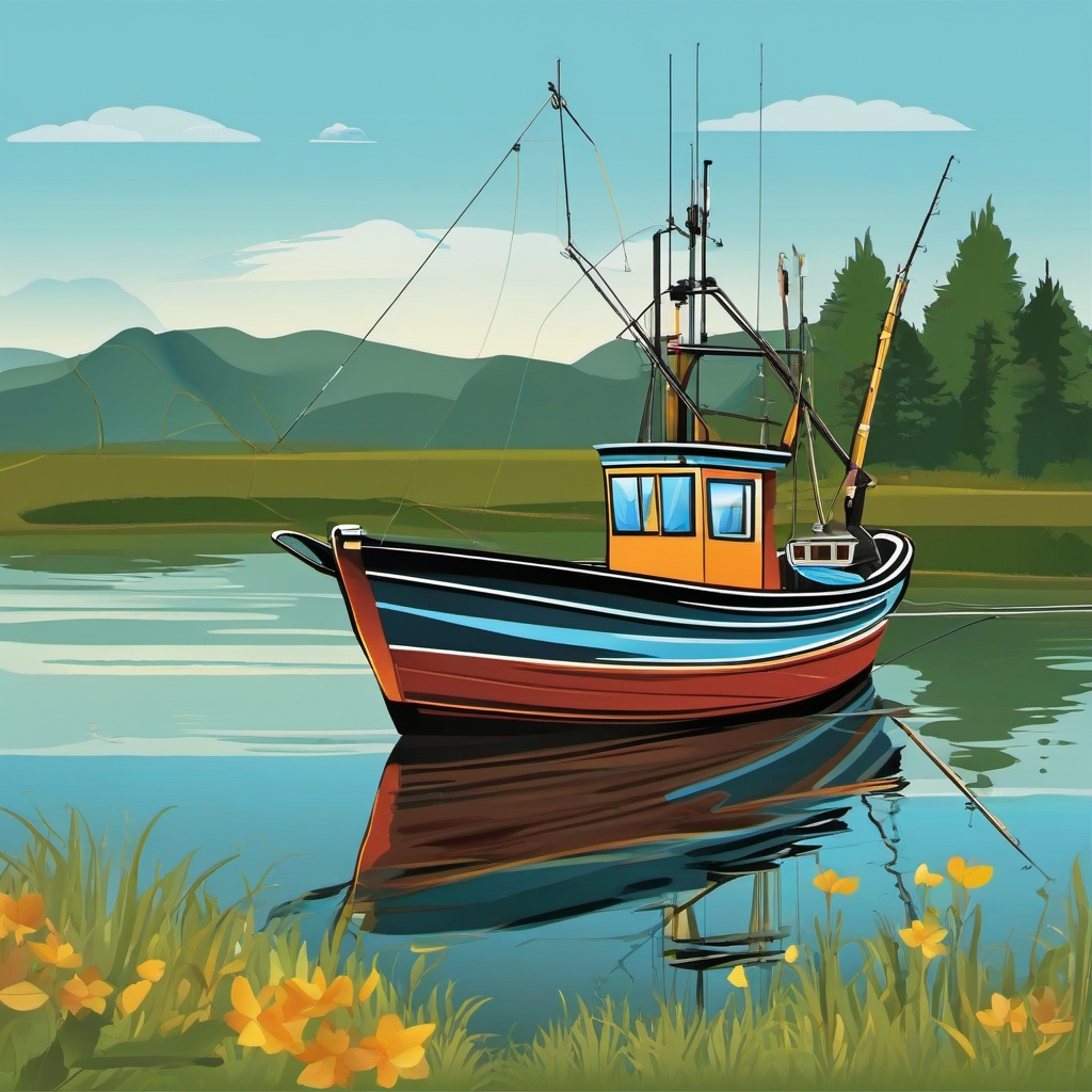 Fishing clipart - fishing boat on the water  