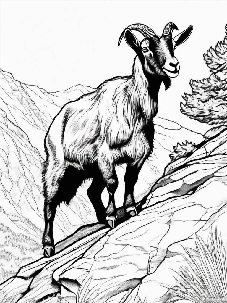 Goat Coloring Pages - Surefooted Mountain Climber Mammal  black outline printable coloring page