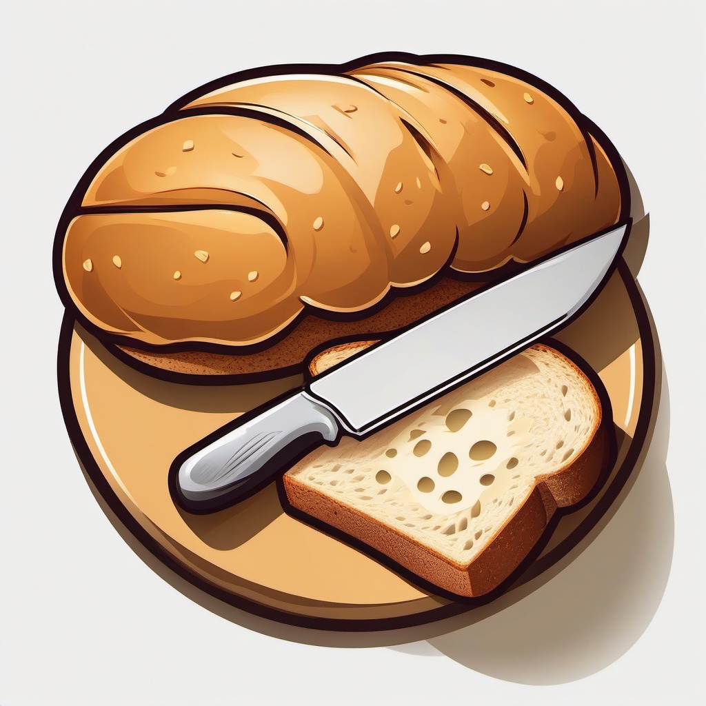 Bread clipart - Bread with a cutting knife.  vector style illustration, white background