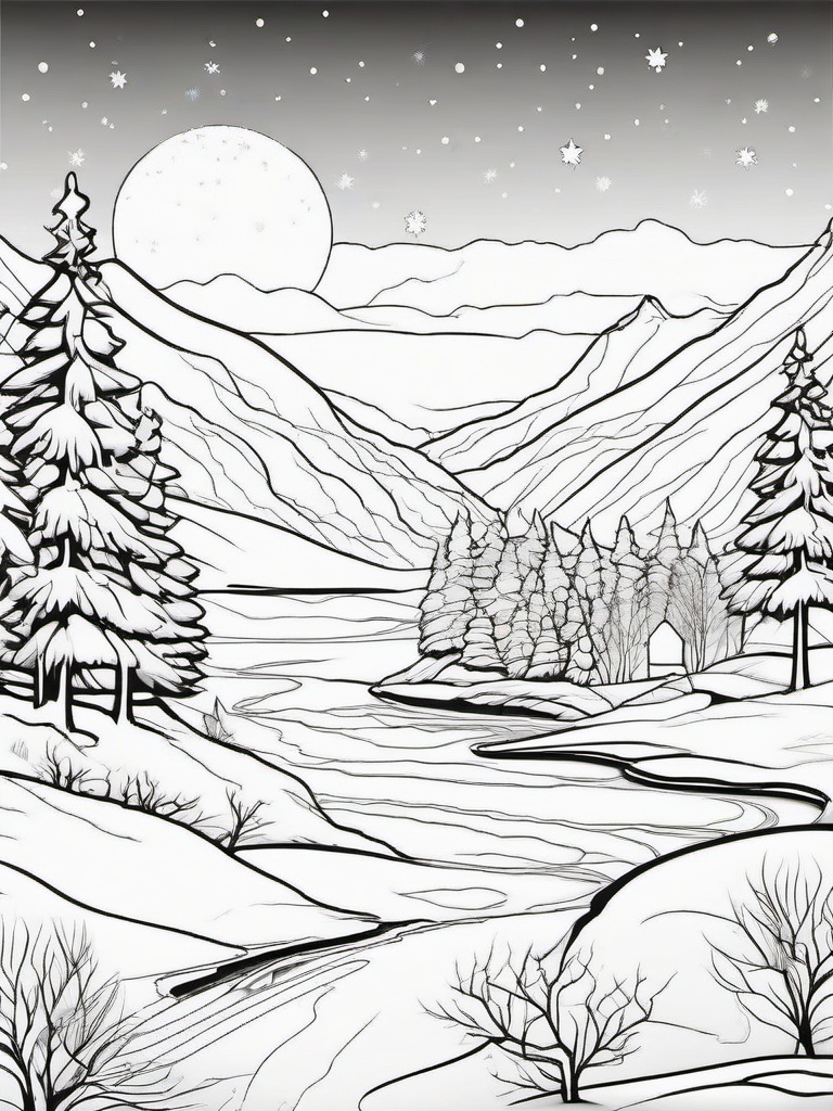 Winter Wonderland Coloring Pages - Magical Snow-Covered Landscapes  minimal black outline printable sheet, coloring page