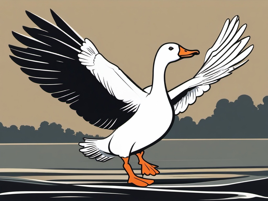 Goose Cartoon - Cartoon of goose flapping wings  