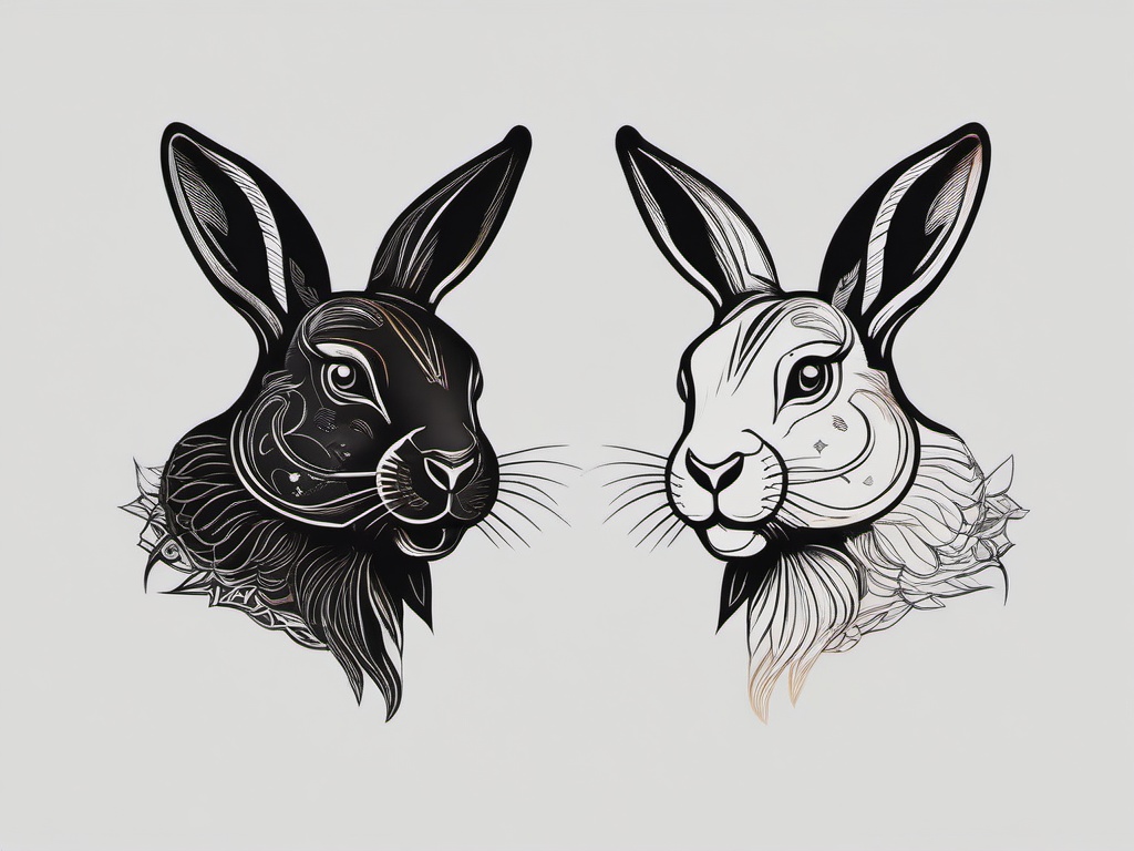 two rabbit tattoo  minimalist color tattoo, vector