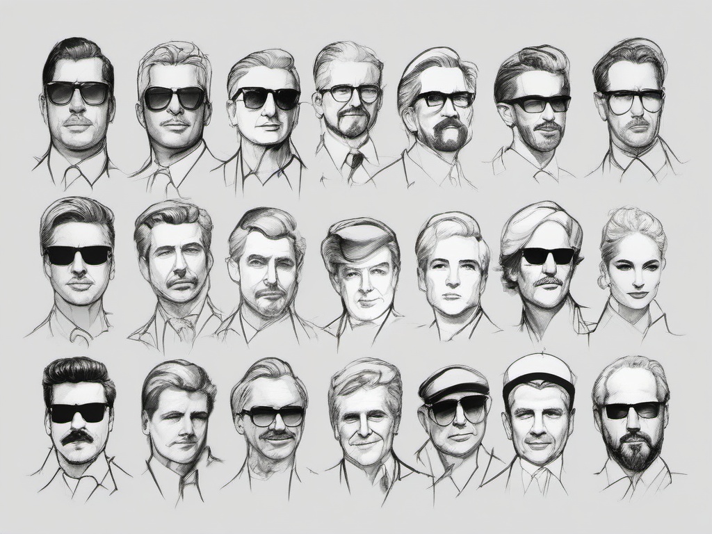 sketches of famous people's faces  minimal rough sketch scribbles,doodles,black and white