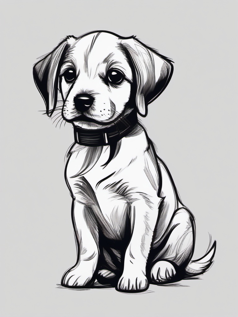 simple drawing of puppy  minimal rough sketch scribbles,doodles,black and white