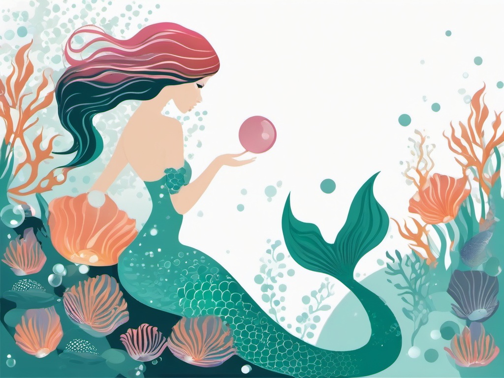 Mermaid clipart - enchanted mermaid underwater with bubbles  color,minimalist,vector clipart