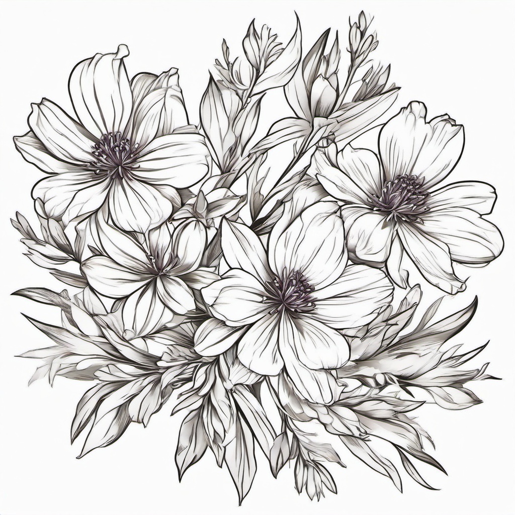 July and September Birth Flower Tattoo-Combining the beauty of July and September with a birth flower tattoo, featuring larkspur and aster, symbolizing love and elegance.  simple vector color tattoo