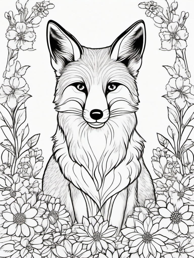 Fox Coloring Pages - Fox with a crown of wildflowers in springtime  simple coloring pages