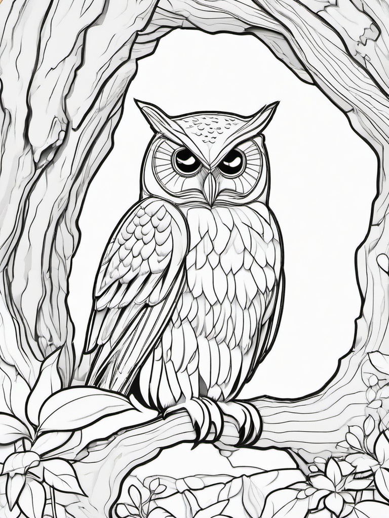 Owl Coloring Pages - Owl in a cave  simple coloring pages