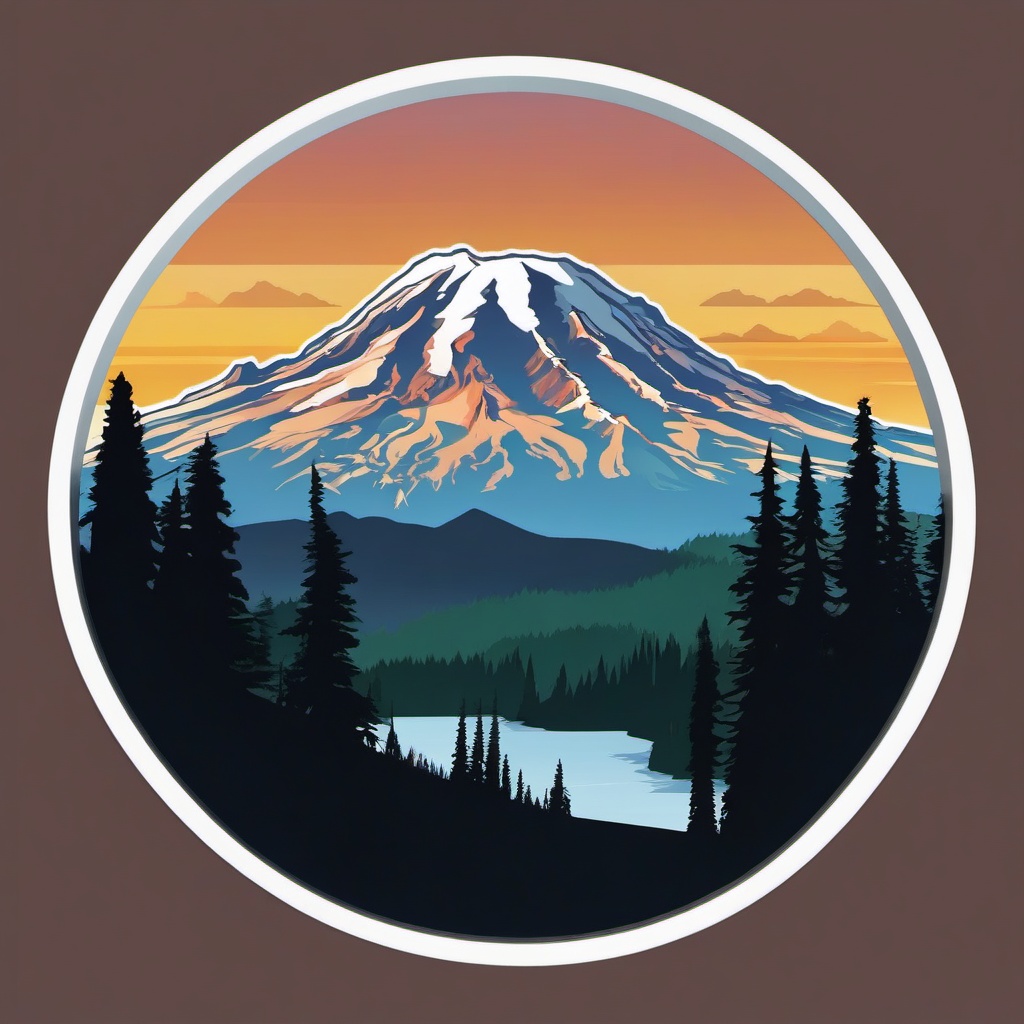 Mount Rainier sticker- Stratovolcano in Washington state, dominating the skyline, , sticker vector art, minimalist design