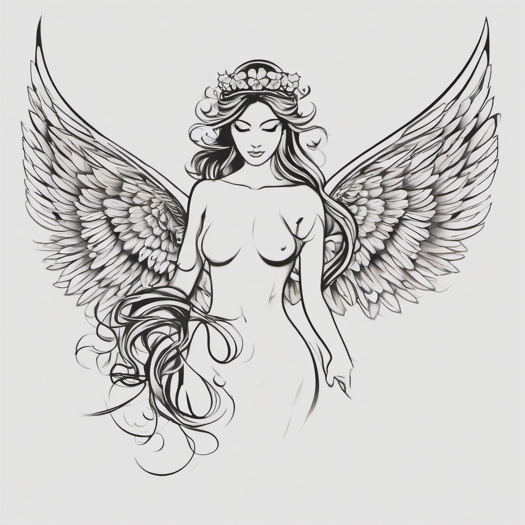 irish angel tattoo designs  simple color tattoo,minimal,white background