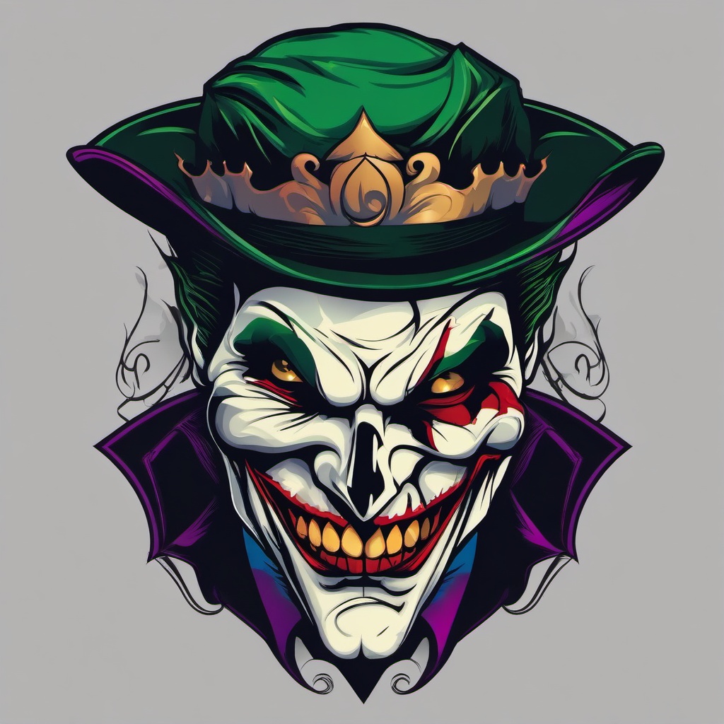 Joker Skull Tattoo-Bold and edgy tattoo featuring the combination of a Joker and a skull, capturing themes of darkness and mischief.  simple color vector tattoo