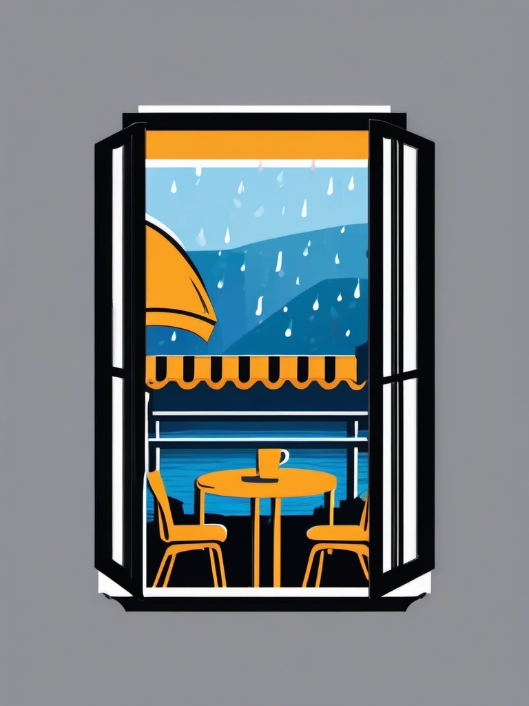 Rainy cafe window sticker- Cozy and contemplative, , sticker vector art, minimalist design