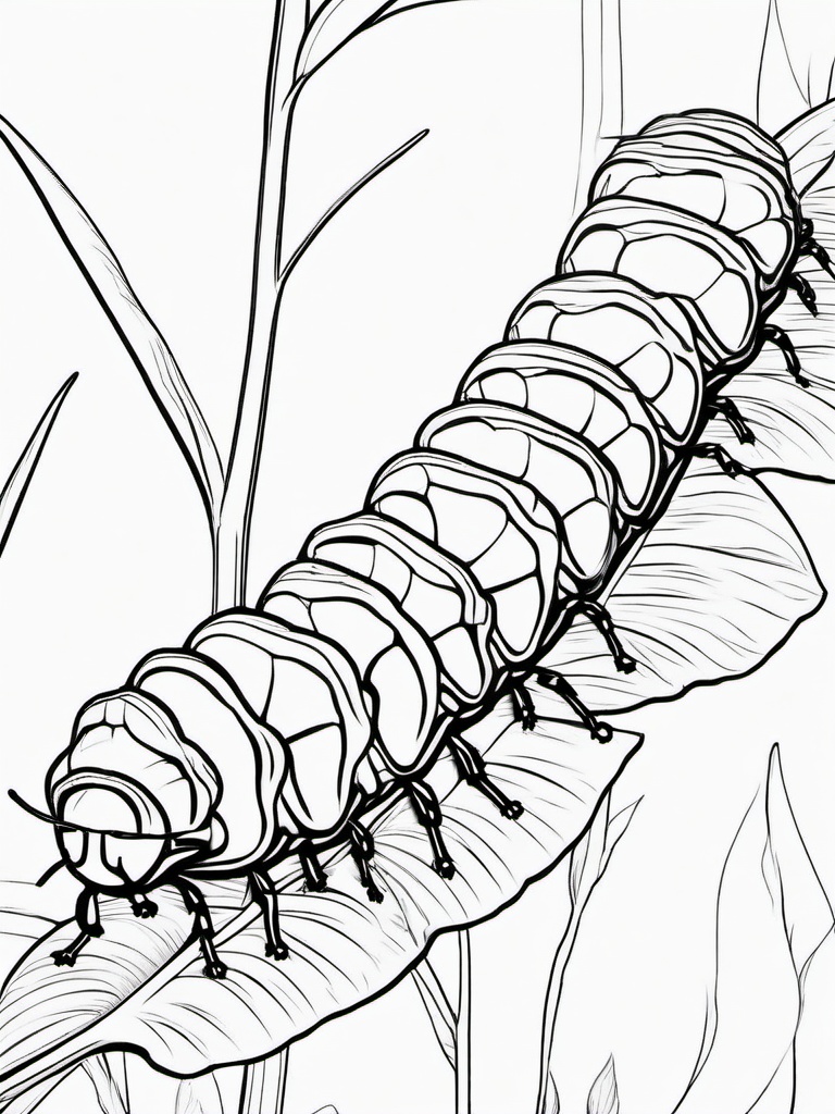 Bug Coloring Pages - Caterpillar munching on a green leaf  simple coloring pages