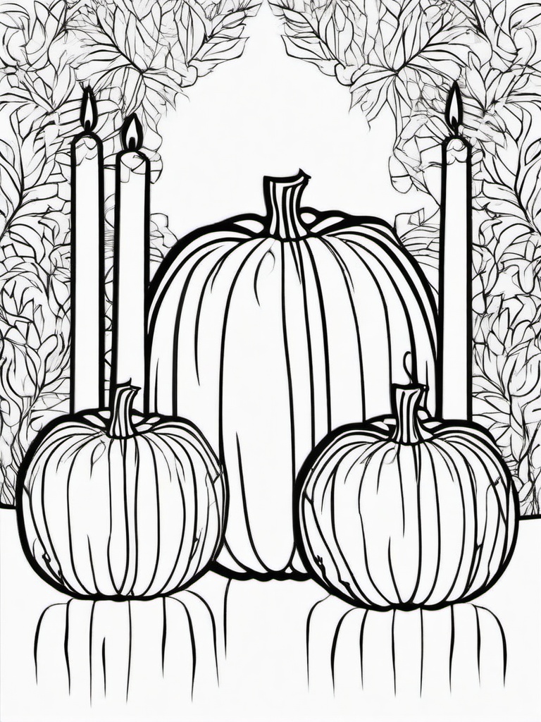 Pumpkin with Candles Coloring Pages - Glowing Candles Around a Festive Pumpkin  minimal black outline printable sheet, coloring page