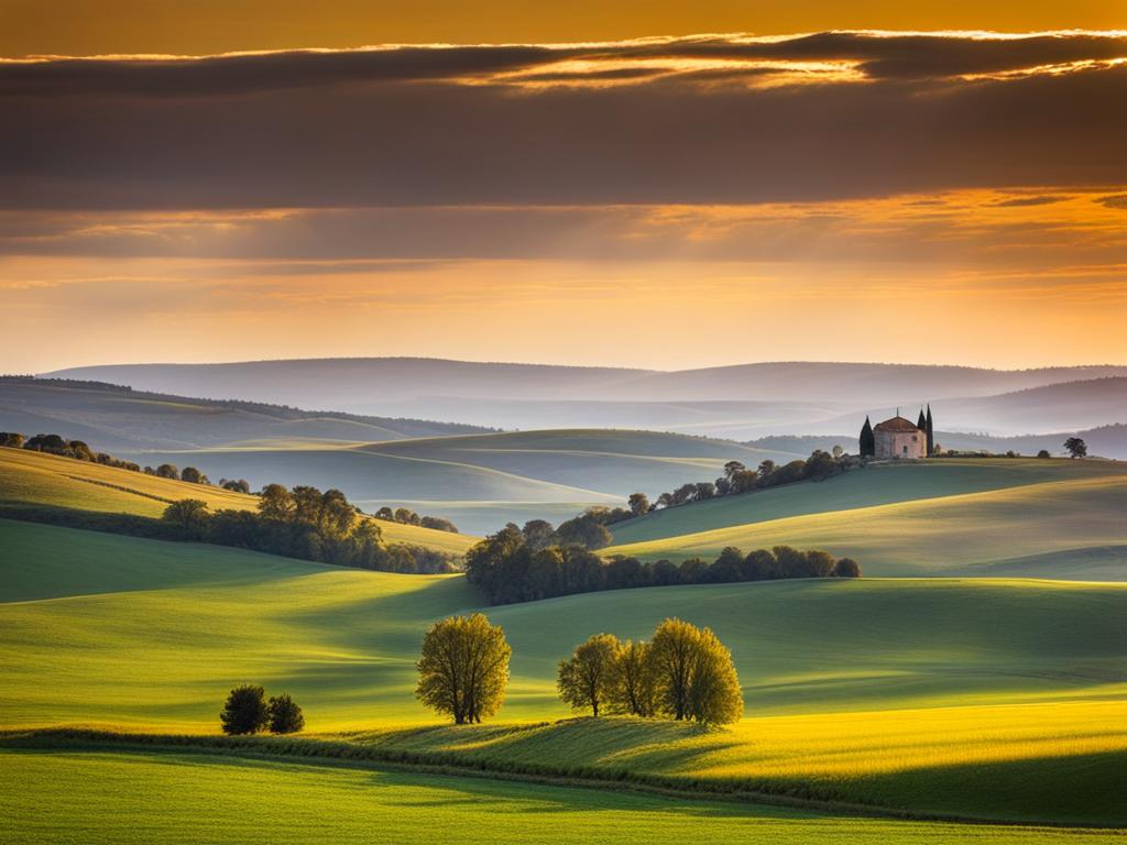 lesser-known soria countryside - illustrate the lesser-known landscapes of soria in castilla y león, featuring rolling hills and tranquil valleys. 