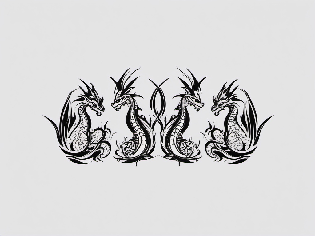 3 Little Dragons Tattoo - Tattoo featuring three small and adorable dragon designs.  simple color tattoo,minimalist,white background