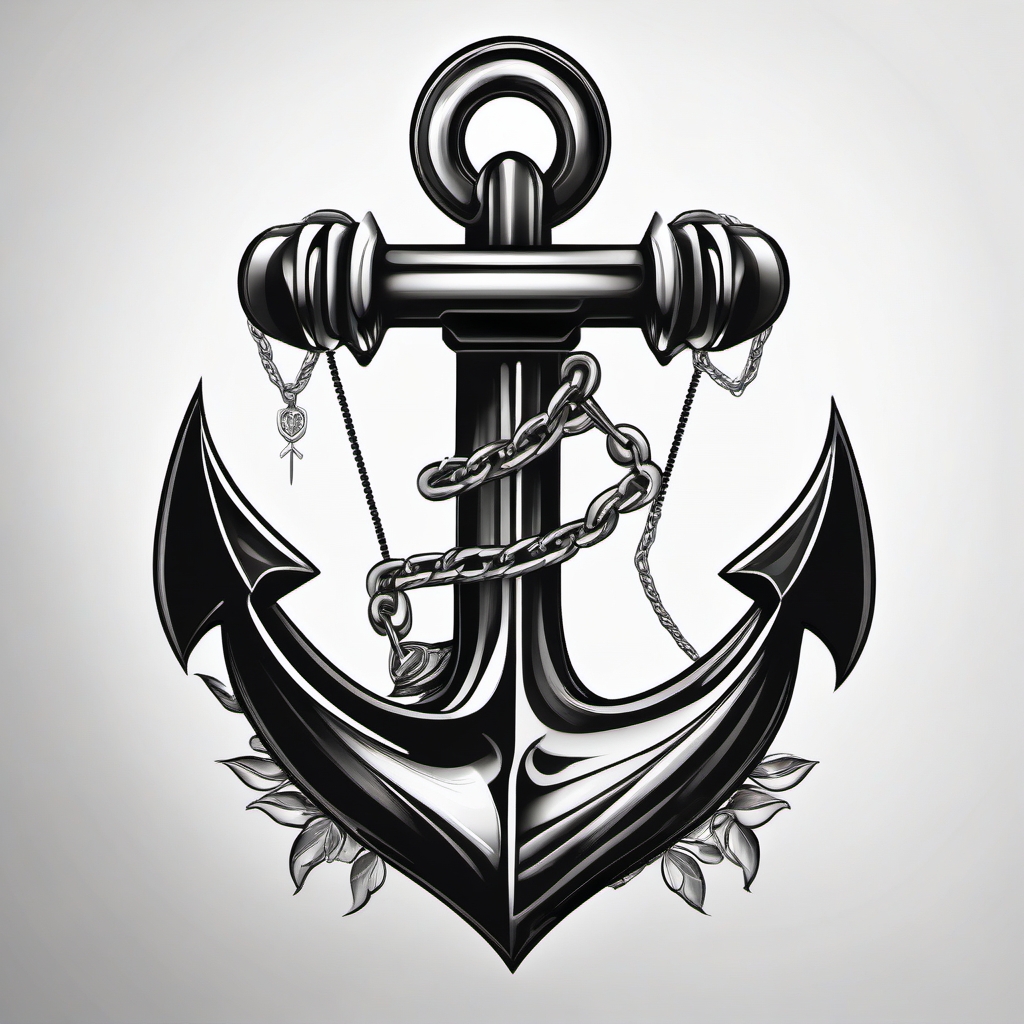 Chain wrapped around an anchor ink: Symbol of stability and grounded strength.  black white tattoo, white background