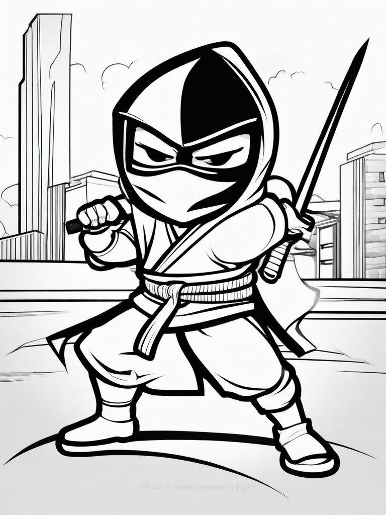 Kawaii Ninja Coloring Pages - Cute Ninjas in Funny Poses  minimal black outline printable sheet, coloring page