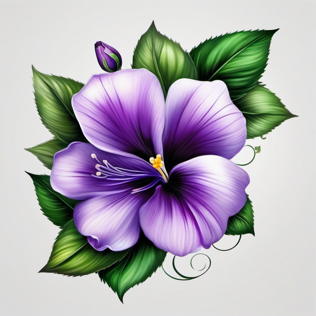 Violet tattoo flower, Tattoos featuring the charming and delicate violet flower.  vivid colors, white background, tattoo design draw in realism style