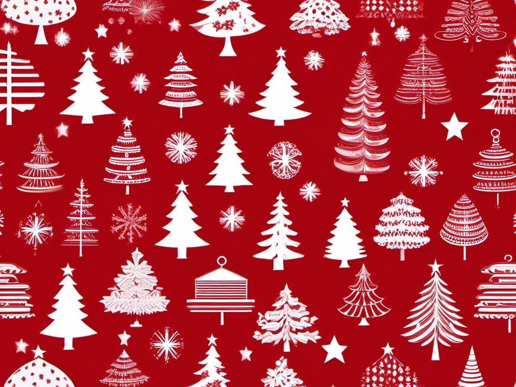 Red Xmas Wallpaper-Rich red background with Christmas tree icons in soft white  background wallpaper