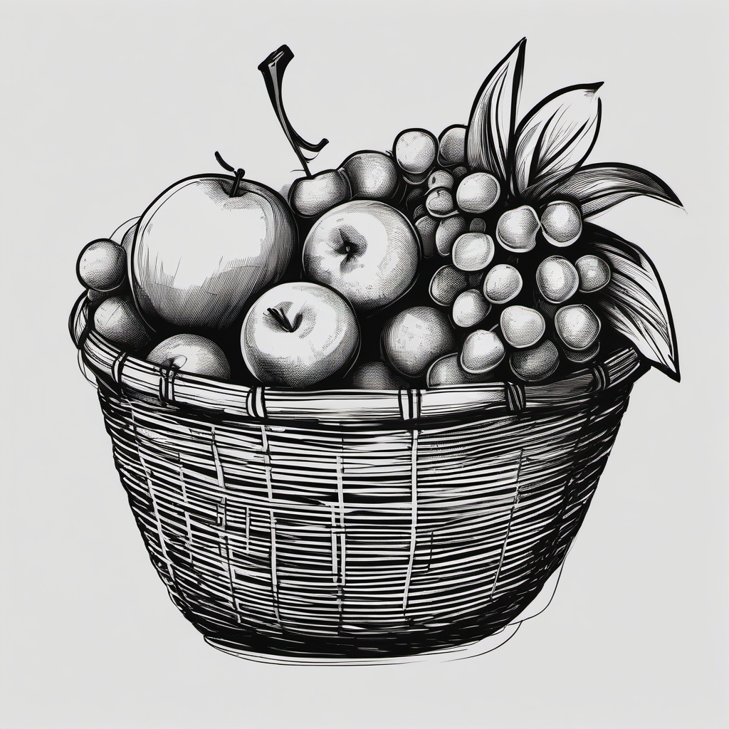 sketch of fruit basket  minimal rough sketch scribbles,doodles,black and white