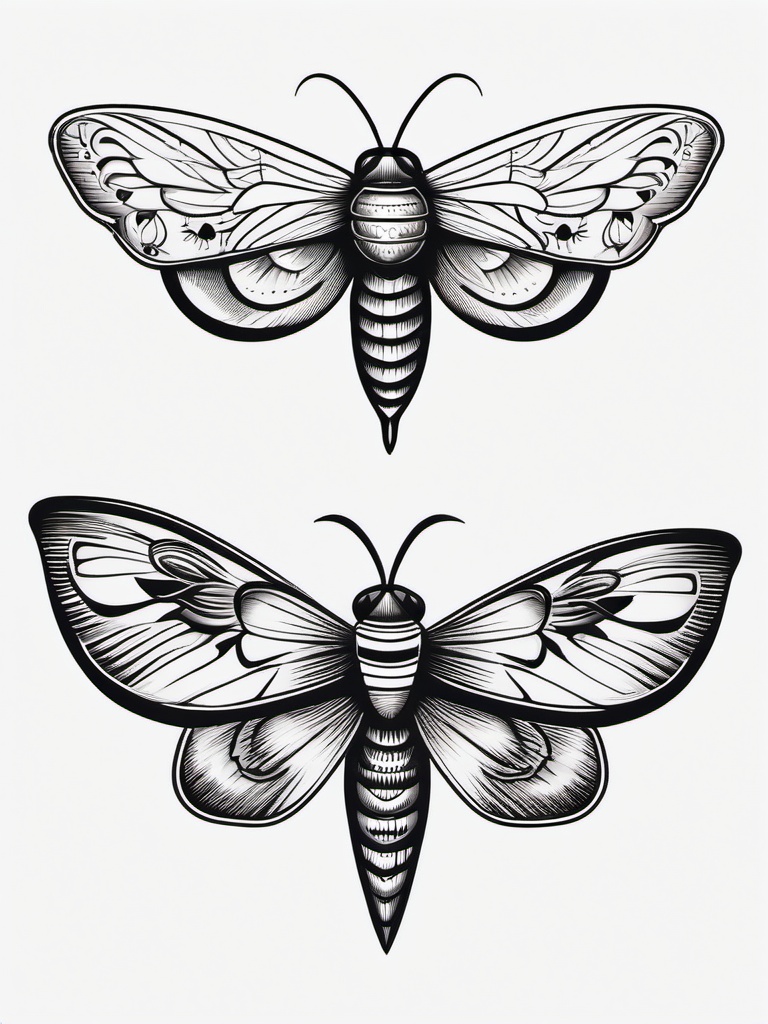 Matching Moth Tattoos - Celebrate connections with matching moth tattoos, perfect for couples, friends, or family members.  simple vector color tattoo, minimal, white background