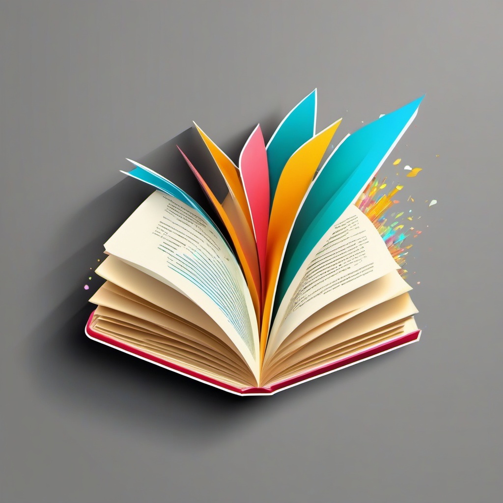 Book Sticker - Open book with pages fluttering, ,vector color sticker art,minimal