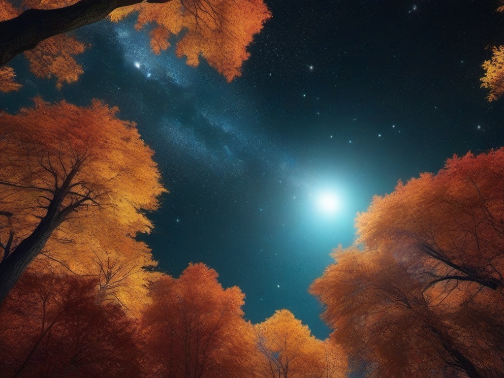 Autumnal Space Foliage with Nebula Views Fall Space Background intricate details, patterns, wallpaper photo