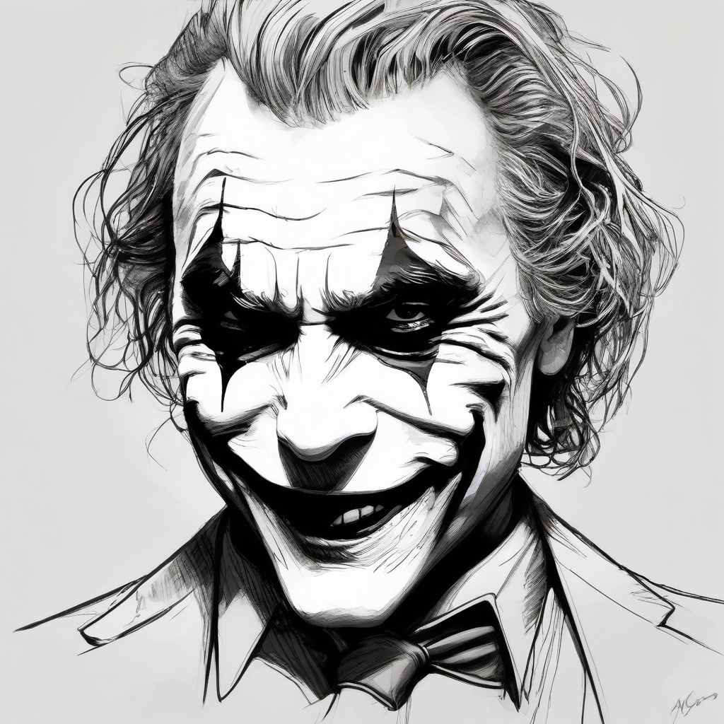 drawing of the Joker with a smile  minimal rough sketch scribbles,doodles,black and white