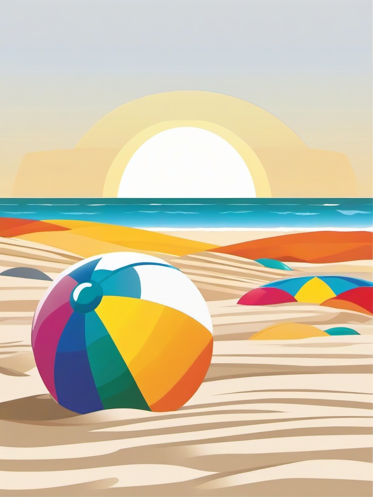 Colorful beach ball in the sand clipart.  vector style illustration, white background