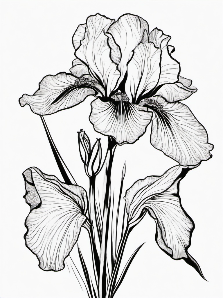 Floral Iris - Distinctive blooms with unique petal shapes.  outling,coloring pages,black and white