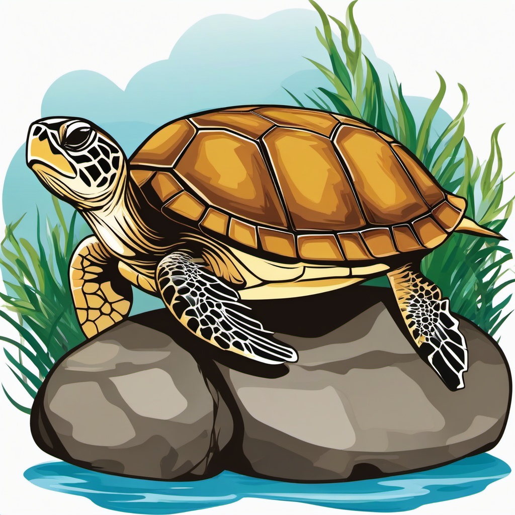 Sea Turtle clipart - sea turtle resting on rocks  clipart